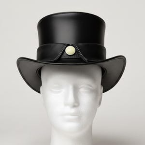 Handmade Black Leather Top Hat Steampunk Gothic Cosplay Formal Wear