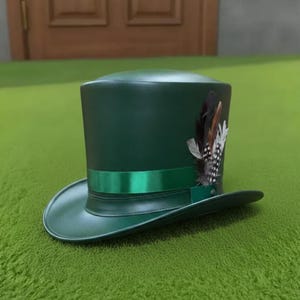 Handmade Green Leather Top Hat Steampunk Victorian Cosplay with Feather Detail