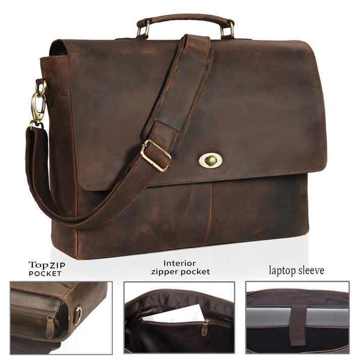 CAPTAIN BROWN LEATHER MESSENGER BAG  16 INCH