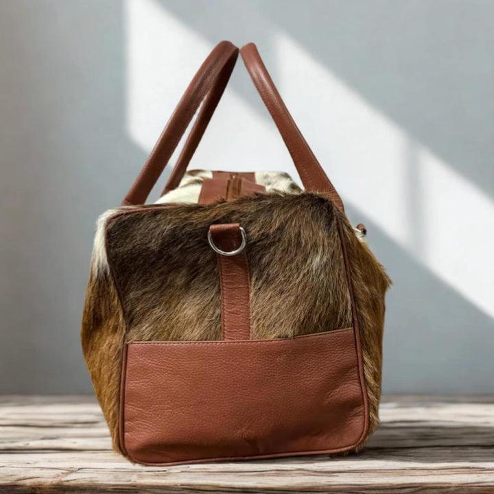 Hair On Cowhide Duffel Bag  Large Leather Weekender Travel Bag