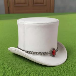 Handmade White Leather Top Hat Wedding Gothic Steampunk Cosplay Victorian