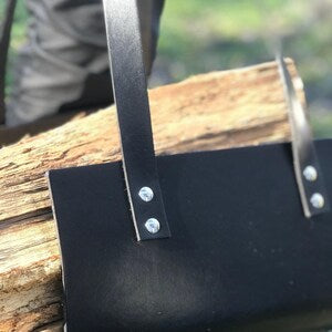 Handmade Black Leather Firewood Carrier