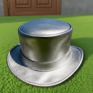 Metallic Silver Leather Top Hat Steampunk Festival Cosplay Accessory