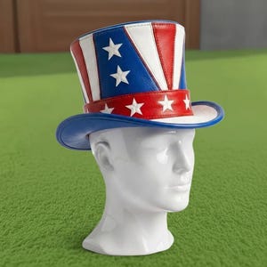 Handmade Uncle Sam Leather Top Hat American Flag Patriotic Western Hat