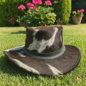 Handmade Unisex Cowhide Leather Fedora Top Hat Steampunk Cowboy Style