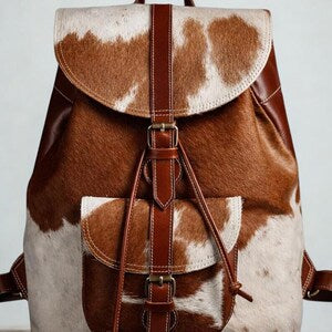 Handmade Tan  White Hair On Cowhide Leather Backpack