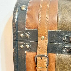 Antique Style Wooden Wine Box  Faux Leather Trunk Carrier