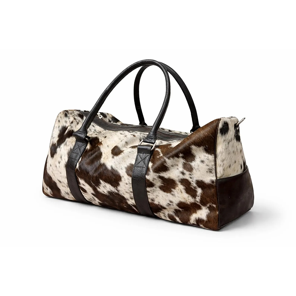 HairOn Cowhide Brown and white Duffle Bag  Handmade Leather Weekender2