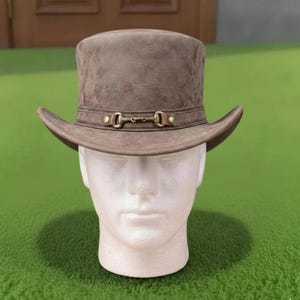 Handmade Distressed Leather Top Hat Western Festival Steampunk Costume Hat