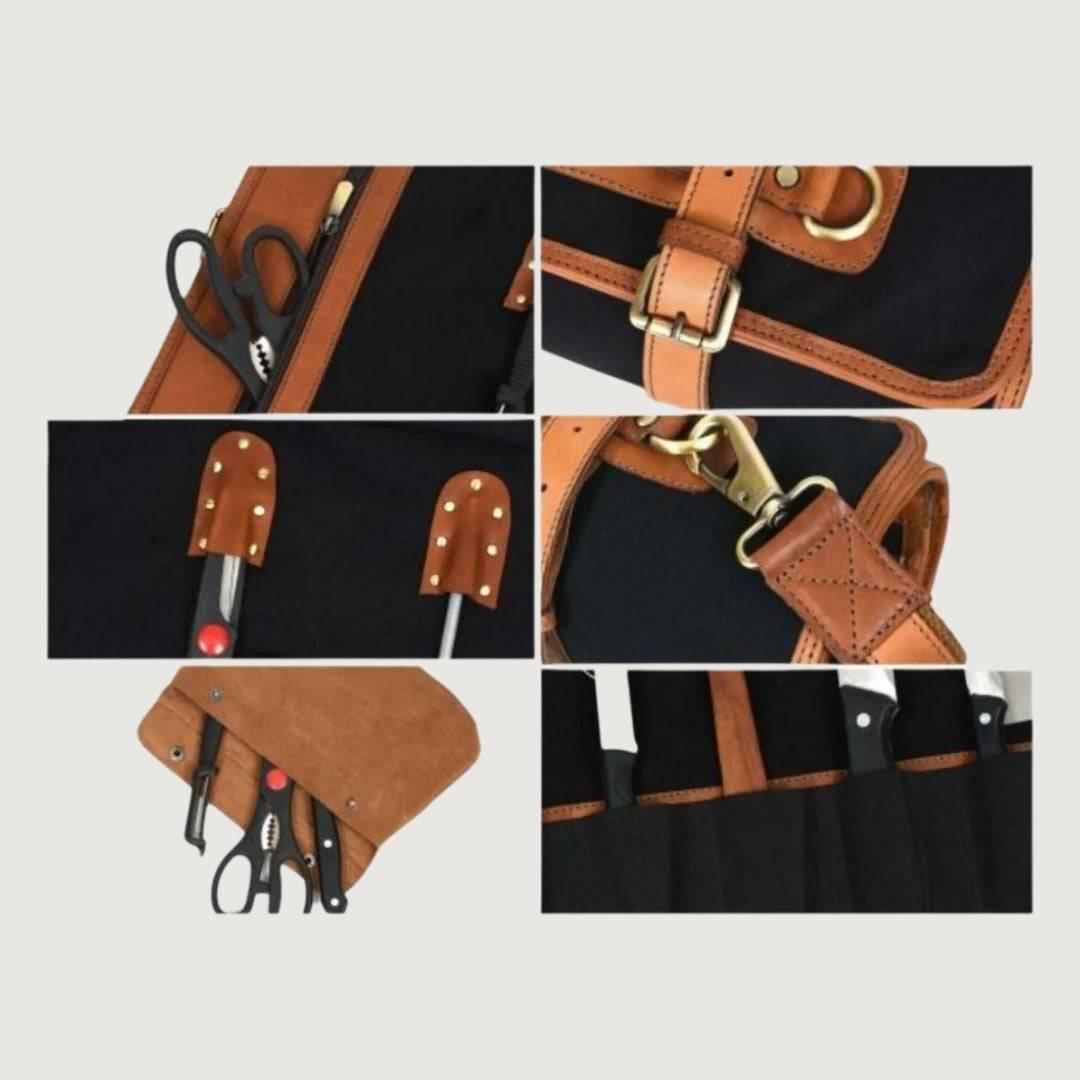 Stretchable Leather Knife Roll With Detachable Shoulder Strap