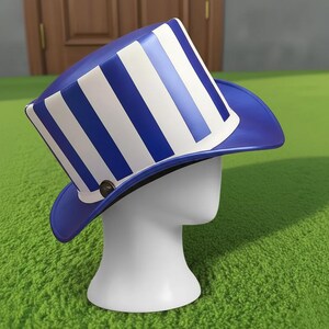 Blue White Striped Leather Top Hat  Steampunk Gothic Festival Cosplay Accessory