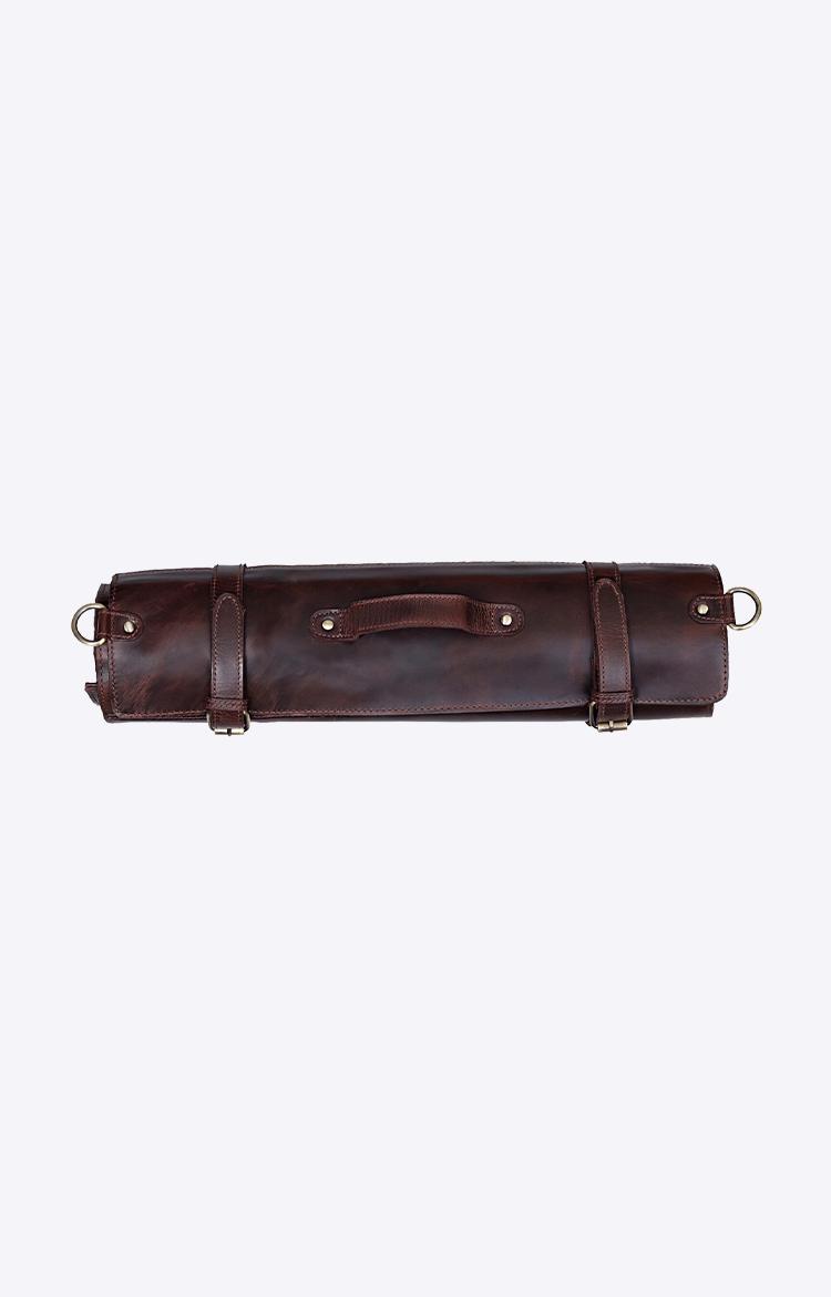 Dark Brown Leather Knife Roll With Shoulder Strap