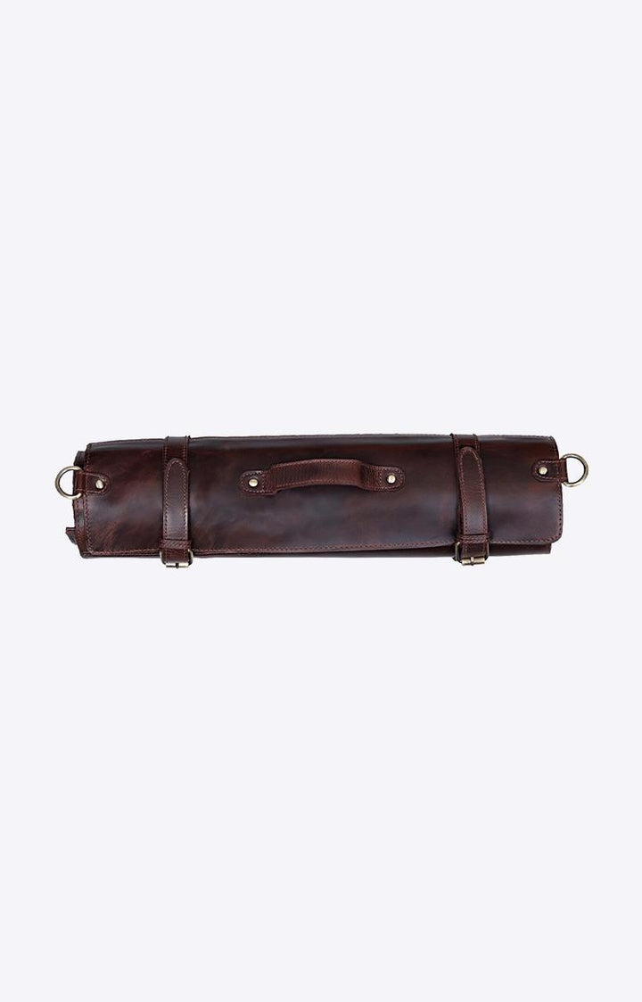 Dark Brown Leather Knife Roll With Shoulder Strap