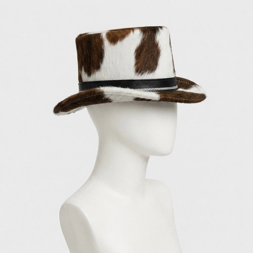 Genuine Cowhide Leather Cowboy Hat Hair On Hide Western Wide Brim Unisex