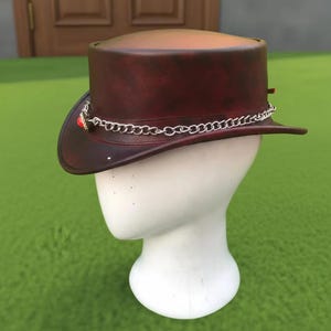Handmade Genuine Leather Steampunk Top Hat Gothic Chain Band Victorian Western Costume