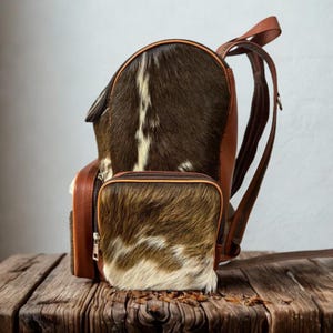 Real Cowhide Diaper Backpack, Western Hair on Hide Travel Bag Baby Bag Gift for Mom