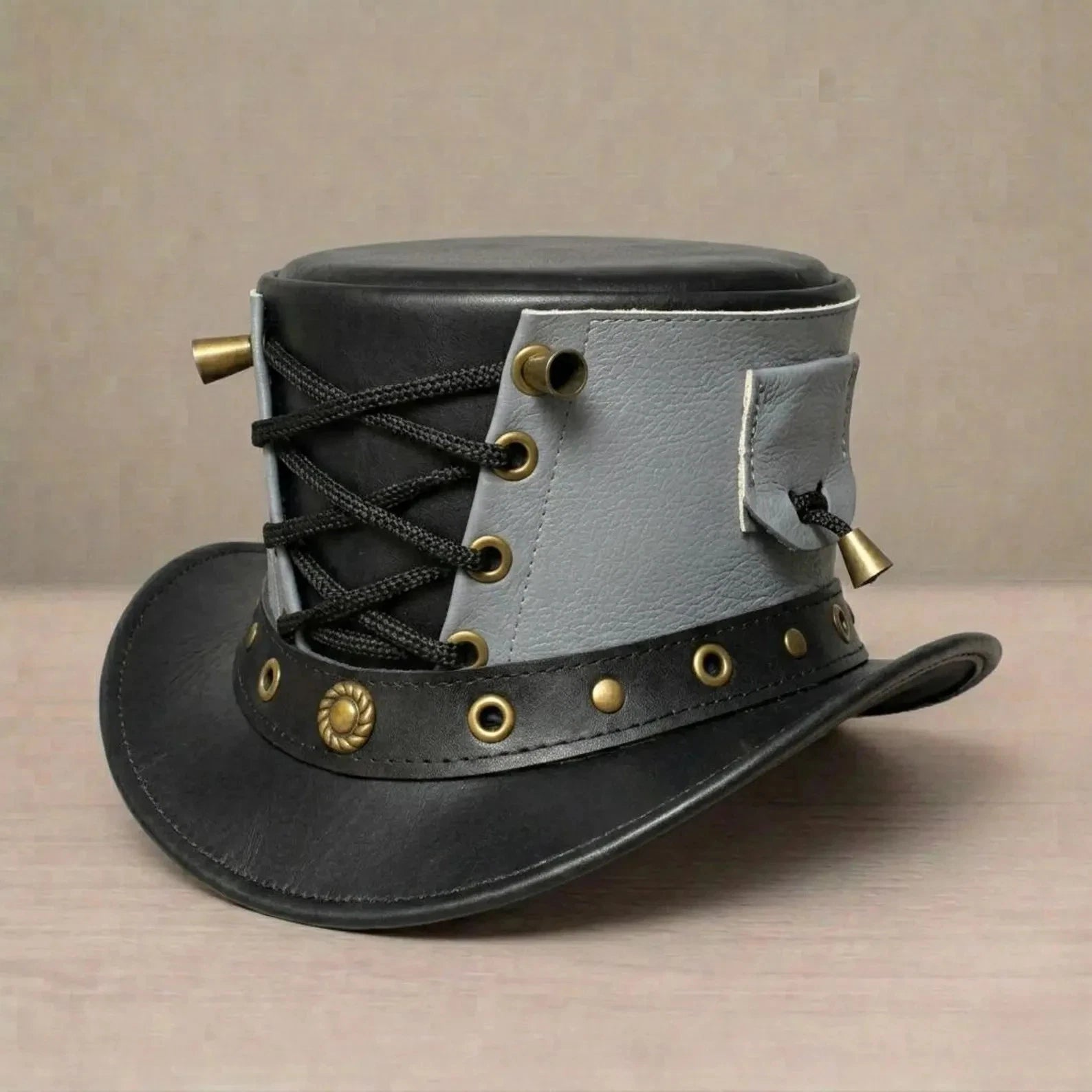 Handmade Genuine Leather Steampunk Top Hat Black Gothic Victorian Unisex Hat