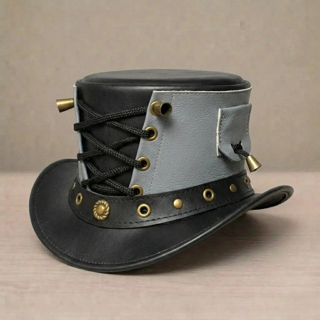 Handmade Genuine Leather Steampunk Top Hat Black Gothic Victorian Unisex Hat