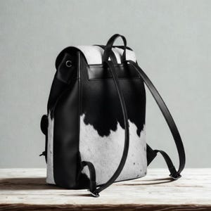 Handmade Tan  White Hair On Cowhide Leather Backpack  Rustic Chic