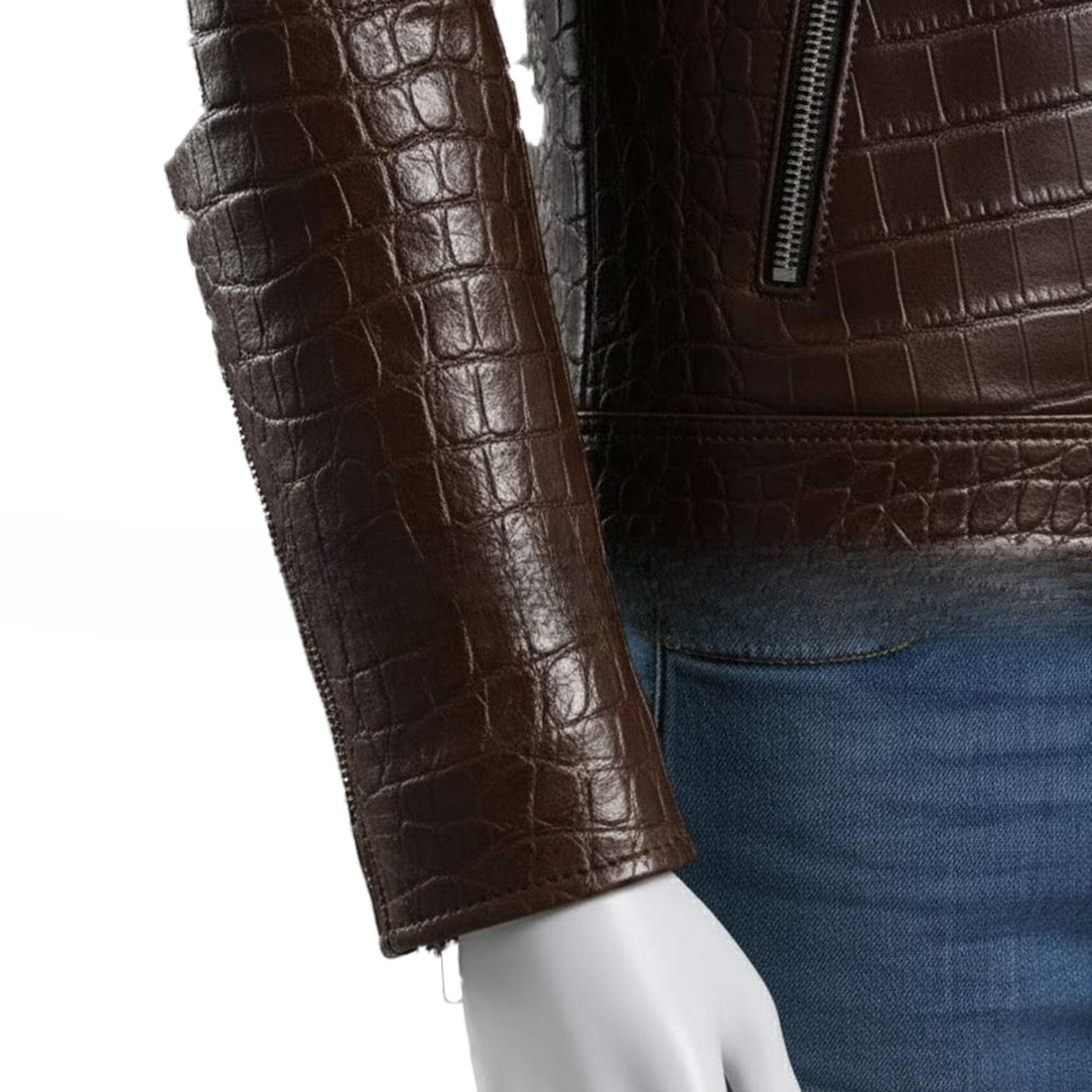 Embossed Genuine Leather Motorcycle Jacket  Slim Fit Aviator Coat