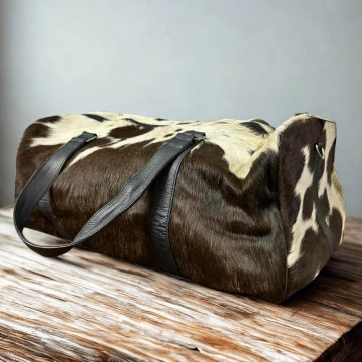 Handmade Cowhide Duffle Bag Hair On Leather Travel Weekender