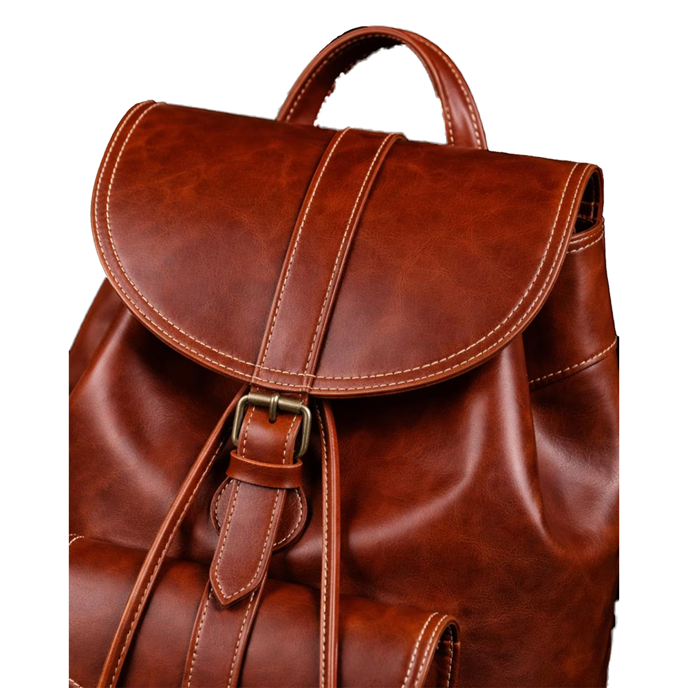 Handmade Brown Leather Backpack for Women & Men - Full Grain Leather Rucksack - Vintage Travel Bag - Laptop Backpack - White Contrast Stitch