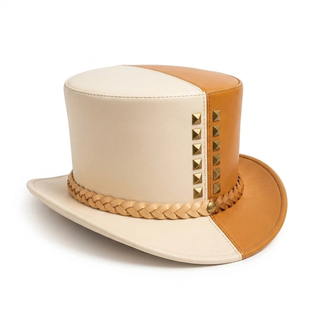 NEWHYPEINTERNATIONAL Two Tone Western Cowboy Top Hat Braided Band Gold Studs
