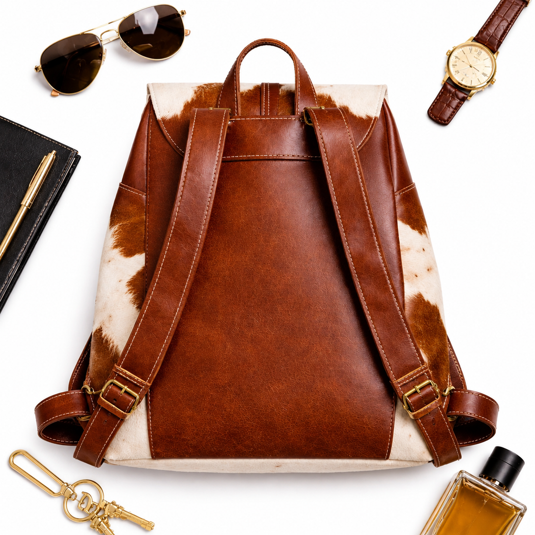 Handmade Tan & White Cow Hairon Leather Backpack  Rustic Chic Unique Everyday Use Bag.1