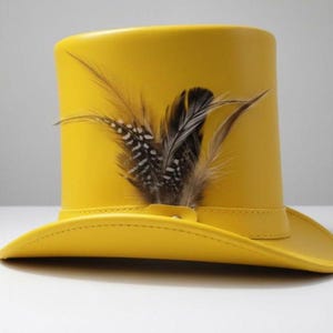 Handmade Yellow Leather Top Hat Steampunk Gothic Fashion hat Festival Costume