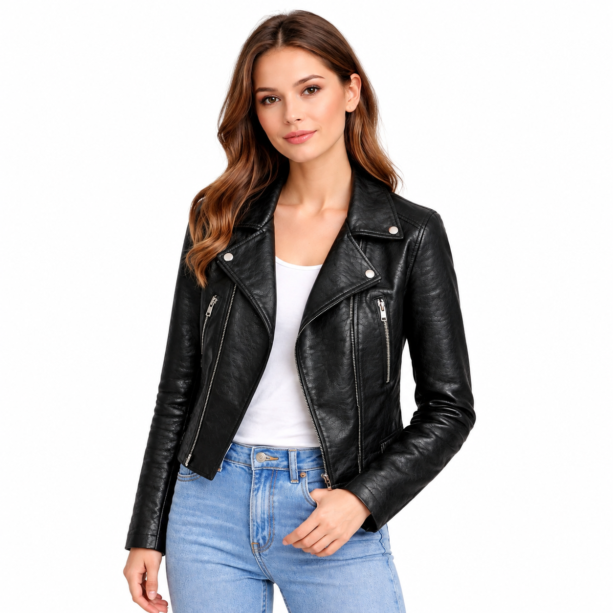 WLJ04 HoL Brand Black Biker Motorcycle Wear Real Leather Jacket For Womens