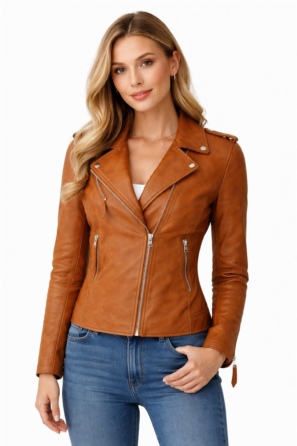 WLJ10 Womens Biker Ladies  Real Leather Biker Cafe Racer Zipper Best Jacket