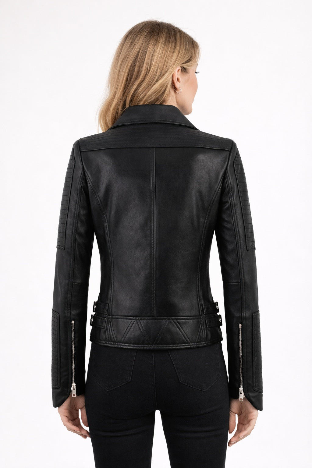 WLJ13 Womens Motorcycle Bomber Black Biker Real Leather Stylish Slim Fit Jacket
