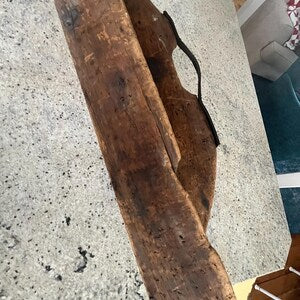Vintage Antique Wooden Tool Tray Leather Handle Carrier Tote