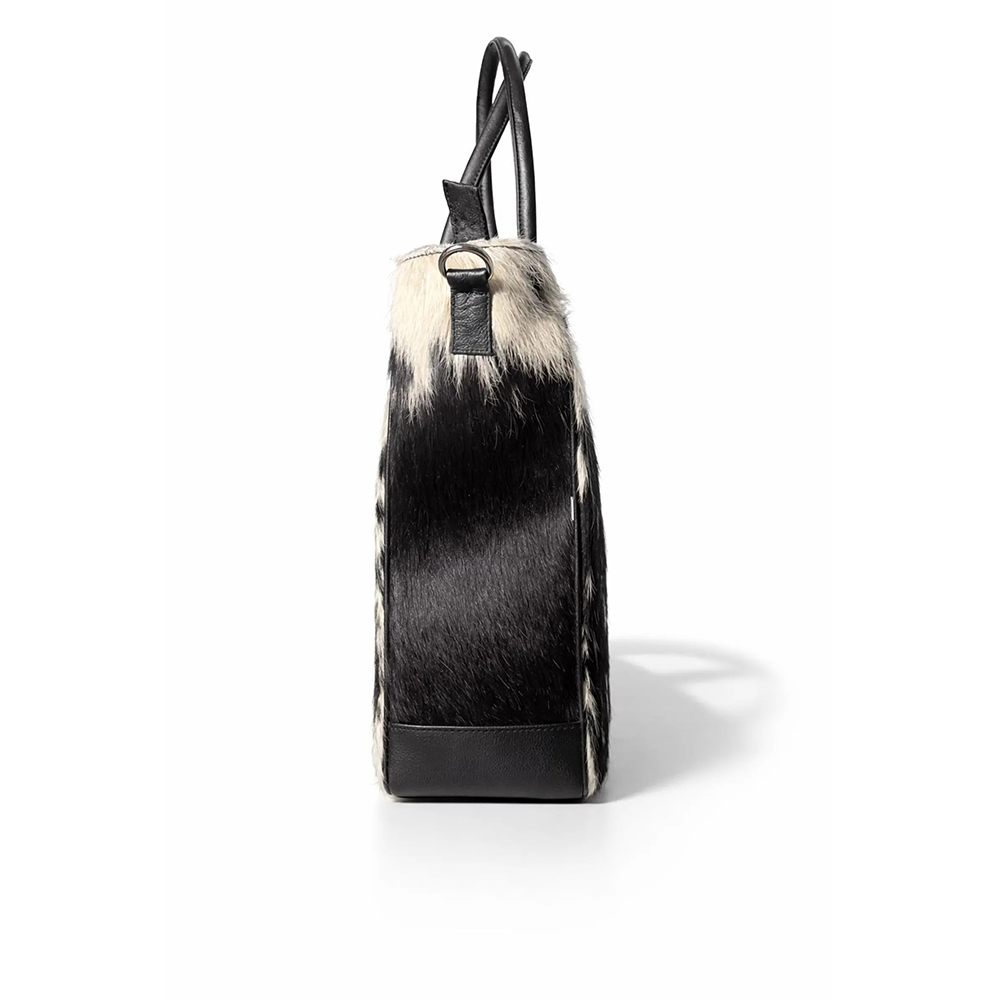 Spotted Cowhide Black and White Leather Tote Bag  Large Capacity Work Bag22