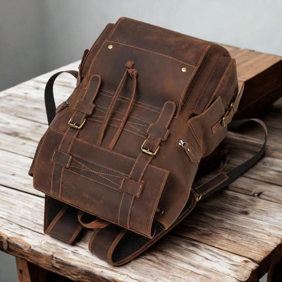Vintage Leather Backpack for Men, Crazy Horse Rucksack Travel Laptop College Bag