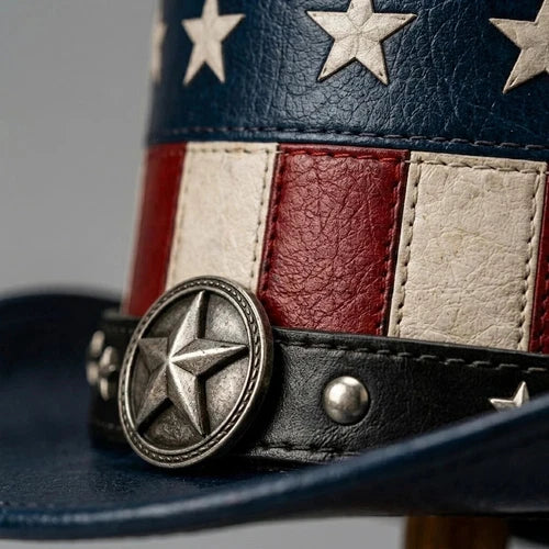 Patriotic Leather Top Hat Stars Stripes Western Rodeo Style