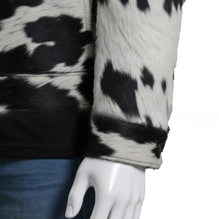 Mens Black and White Hig Contrast Pattern Leather Jacket with Front Buttons  Modern Casual Outerwear