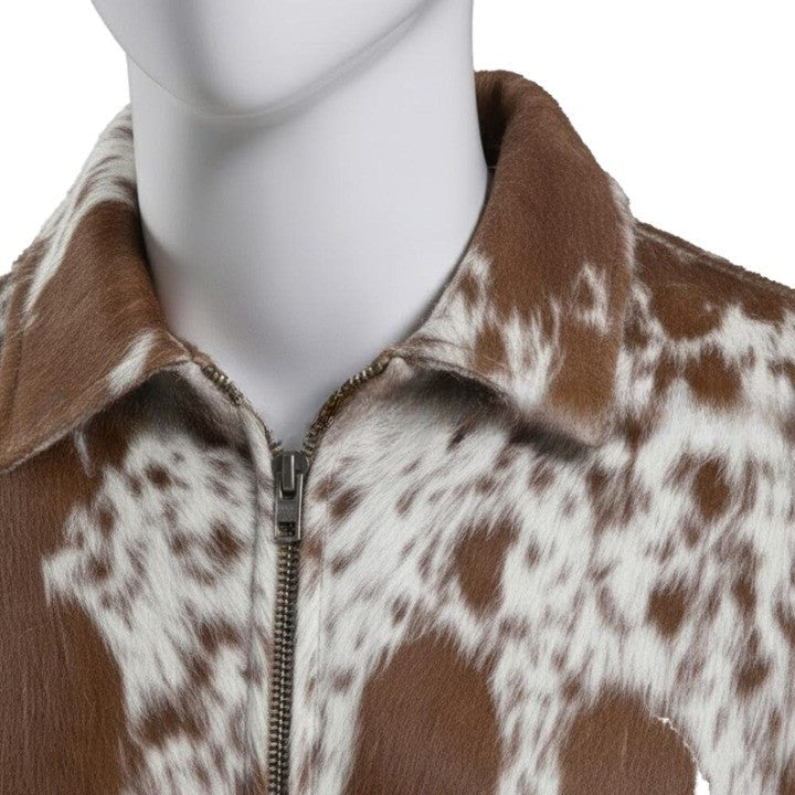 Mens Mocha Brown Zip Leather Jacket with All Over Marbled Texture  Sleek Everyday Casual Wear