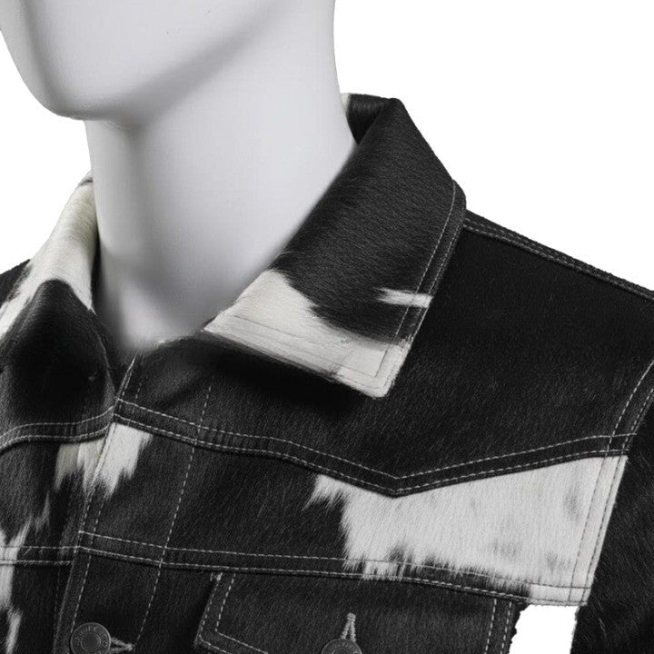 Men’s Designer Black Cowhide Denim Jacket – Premium Casual Look