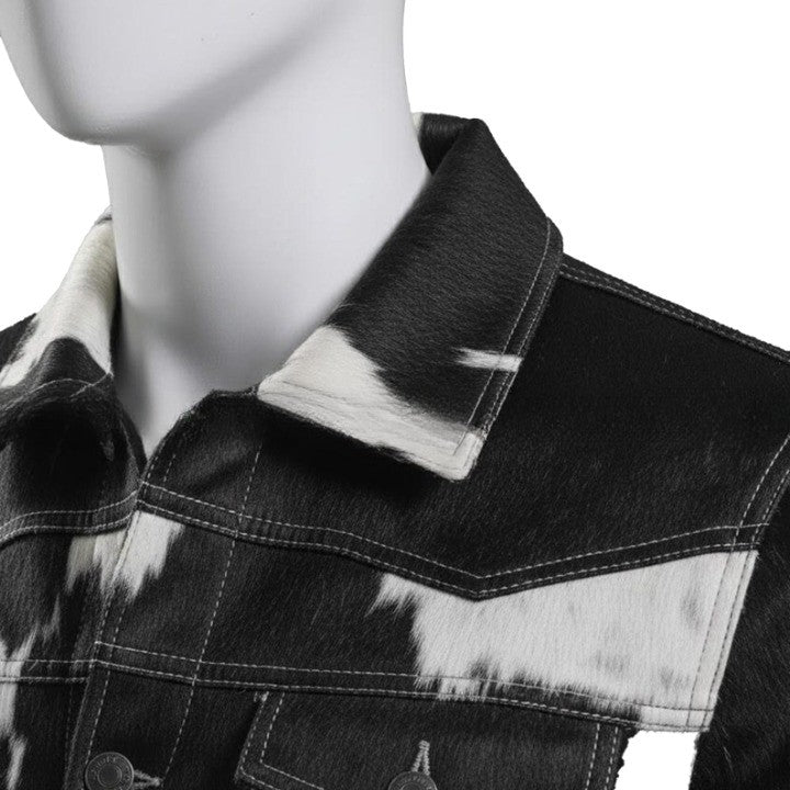 Men’s Black & White Cow Print Jacket – Stylish Casual Outerwear