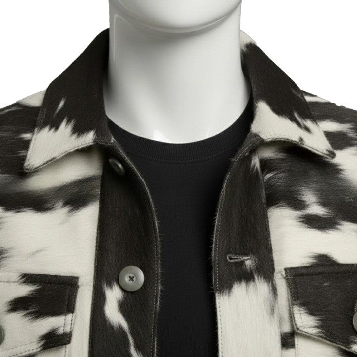 Mens Black and White Asymmetric Zip Leather Jacket with Wide Lapel  Modern Statement Outerwear