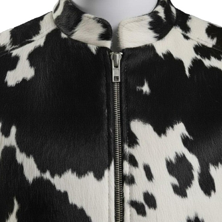 Mens Hair On Cowhide Leather Jacket  Black  White Trucker Style