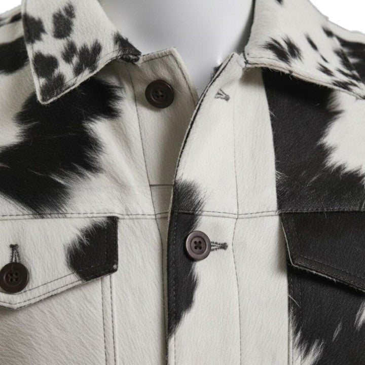 Men’s Designer Cowhide Patch Jacket – Unique Western Street Style
