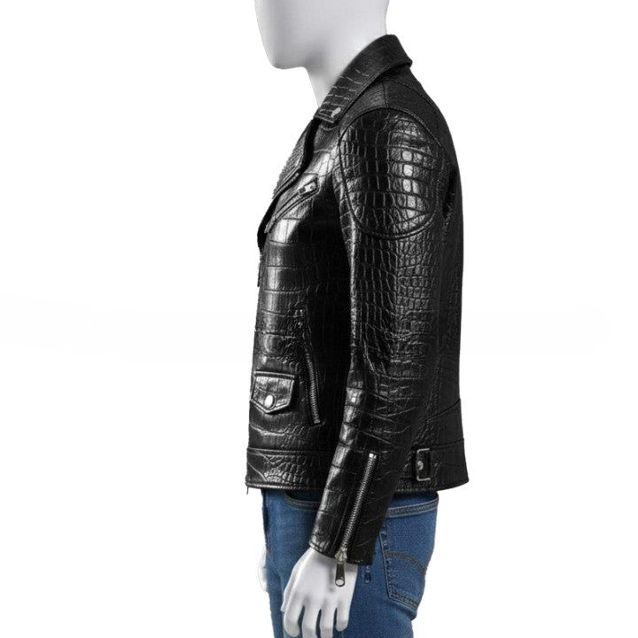 Luxury Black Crocodile Pattern Leather Jacket for Men Genuine Leather Biker Motorcycle Jackets