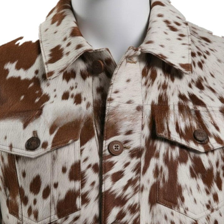 Mens Hair On Cowhide Leather Trucker Jacket  Western Style