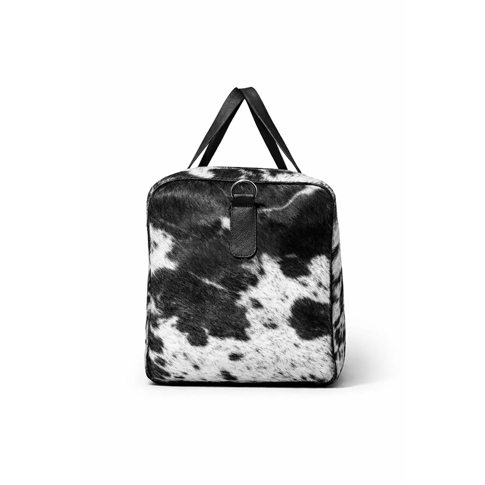 Black and White Cowhide Duffle Bag  Genuine Leather Western Travel Weekender (22 Inch)