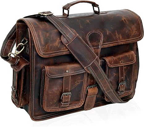 LEATHER MESSENGER LAPTOP BAG  SMALL