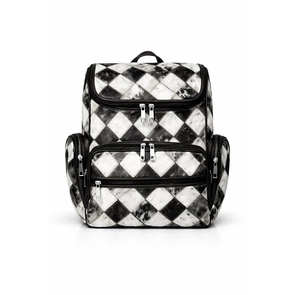 Handmade Cowhide Hairon Backpack  Diamond Patchwork Leather Rucksack.8