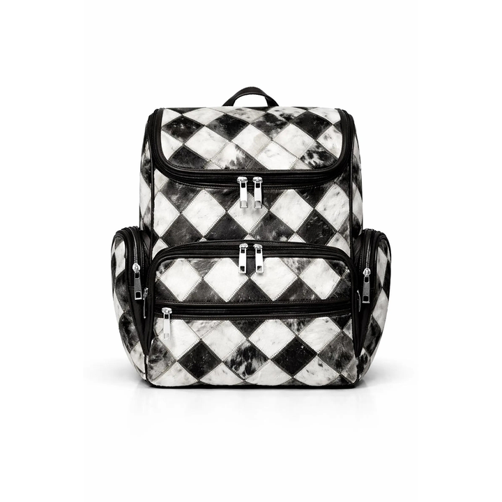 Handmade Cowhide Hairon Backpack  Diamond Patchwork Leather Rucksack.8