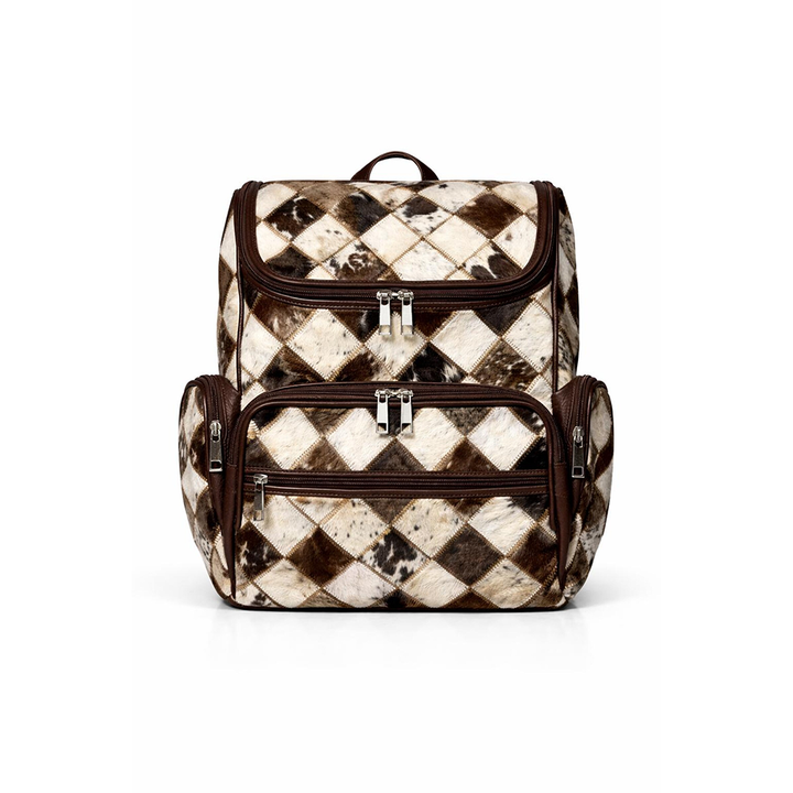 Handmade Cowhide Hairon Backpack  Diamond Patchwork Leather Rucksack7